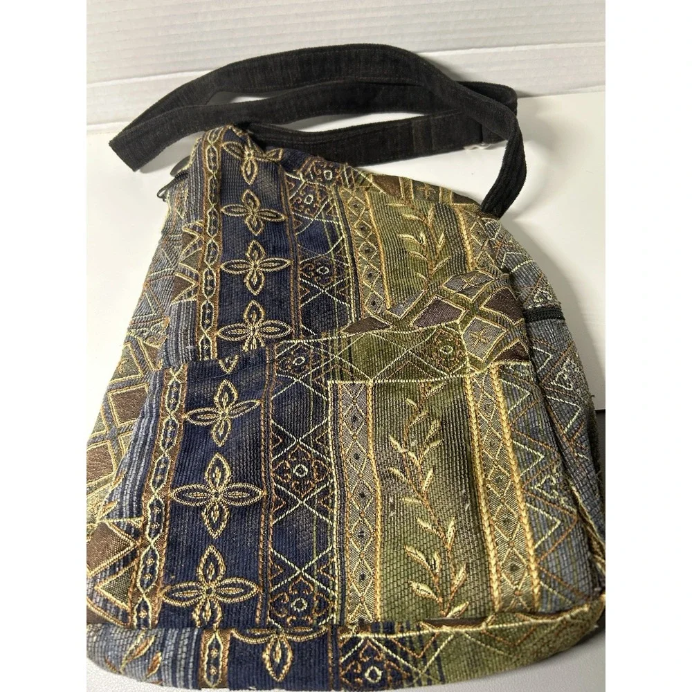 Vintage Danny K. USA Woven Tapestry Crossbody Purse Multicolor Patchwork BOHO